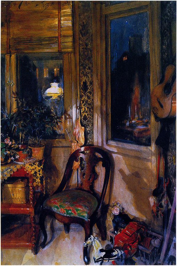 カール・ラーション、モデル台にて、希少画集画、新品額装付、状態良好