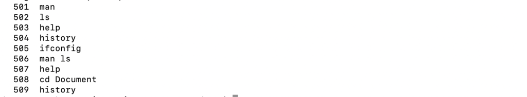 historyの実行結果