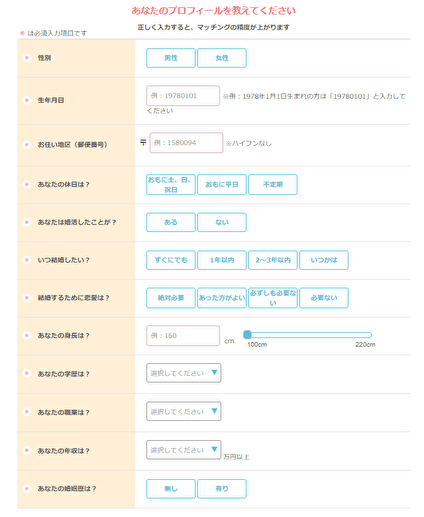 自分のプロフィール入力 自分のプロフィール入力