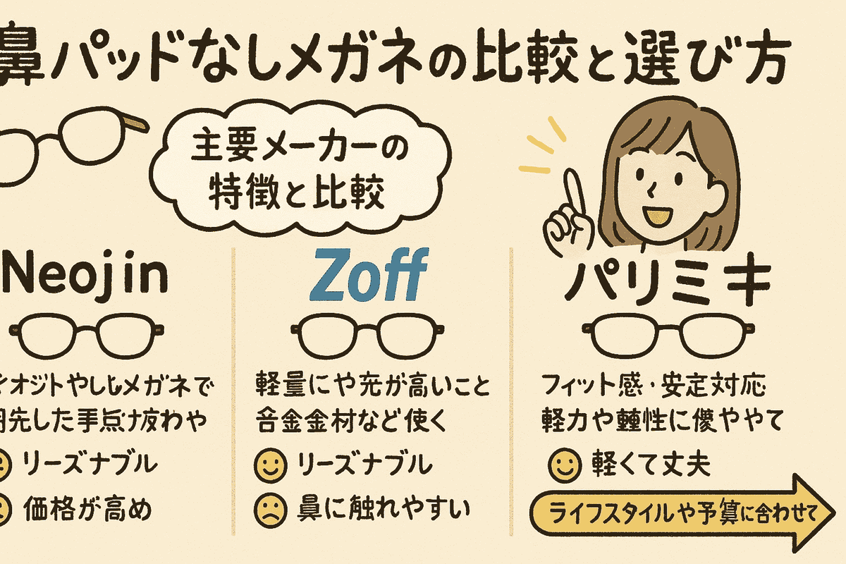 鼻あてのないメガネは跡がつかず快適？ズレやすさや評判の真相を徹底比較