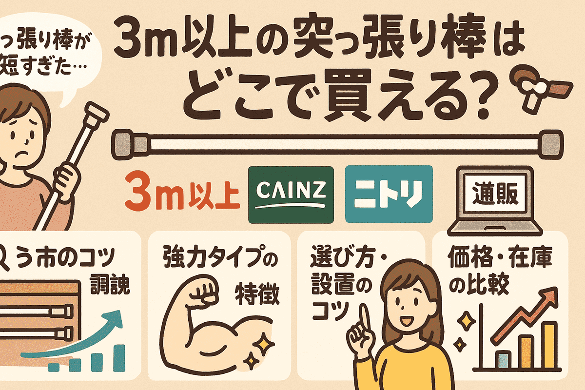 3m以上の突っ張り棒はどこで買える？カインズ・ニトリ・ネット通販まで徹底調査