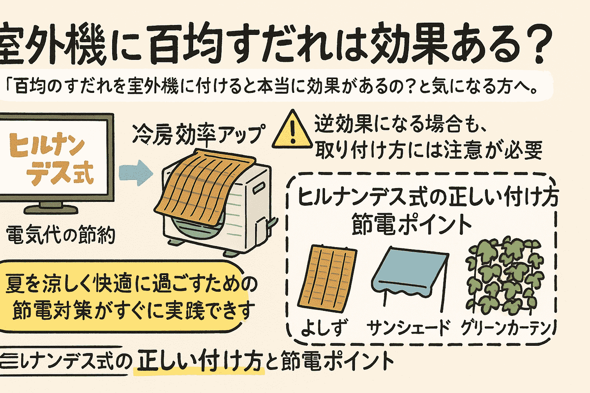 室外機に百均すだれは効果ある？ヒルナンデス式の正しい付け方と節電ポイント - oyakudachi’s diary