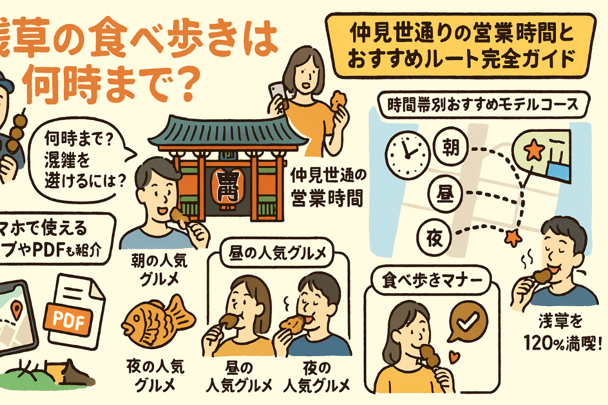 浅草の食べ歩きは何時まで？仲見世通りの営業時間とおすすめルート完全ガイド - note’ no naka