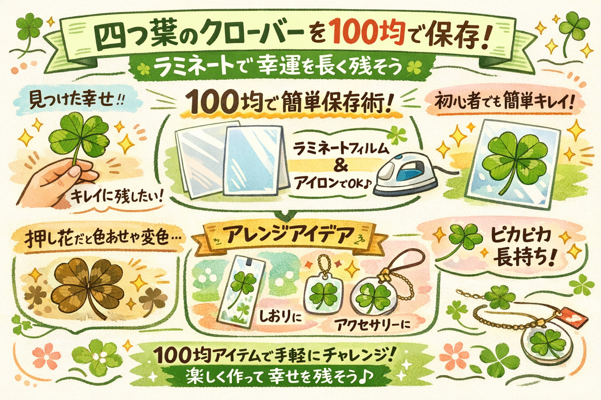 四つ葉のクローバーを100均で保存する方法｜ラミネートで“幸運”を長く 