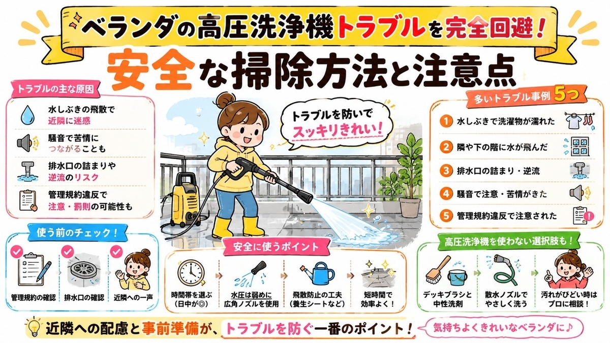 ベランダの高圧洗浄機トラブルを完全回避｜マンション・アパートで失敗しない安全な掃除方法