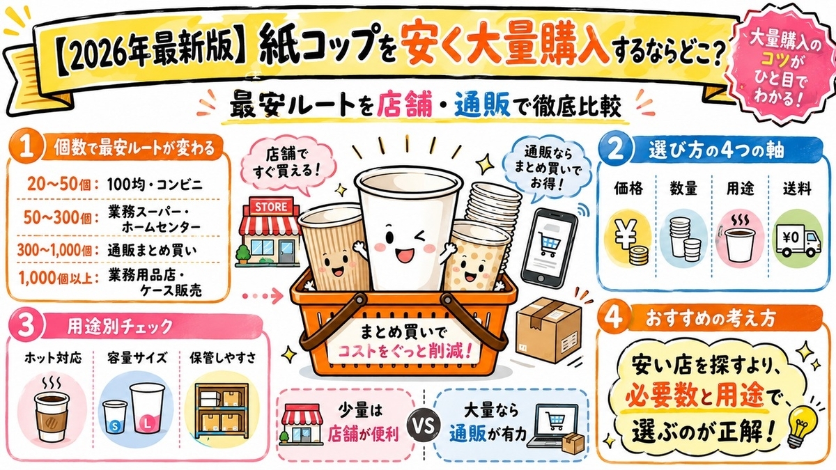 【2026年最新版】紙コップを安く大量購入するならどこ？最安値を店舗・通販で徹底比較