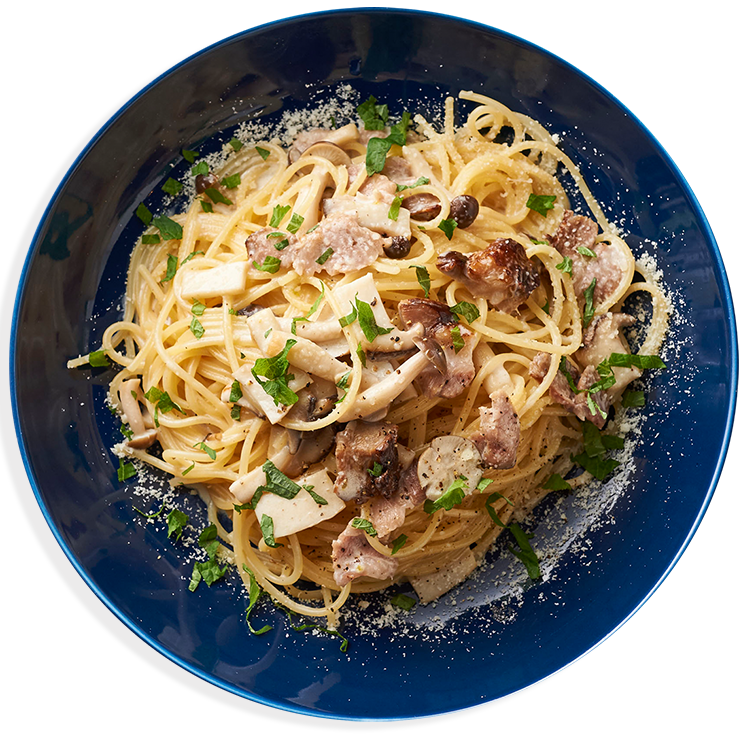 上州麦豚とエリンギのクリームゆず胡椒風味_Restaurant Cafe CARO WEBサイトより引用
