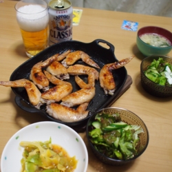 手羽先の塩焼き、麻婆キャベツ