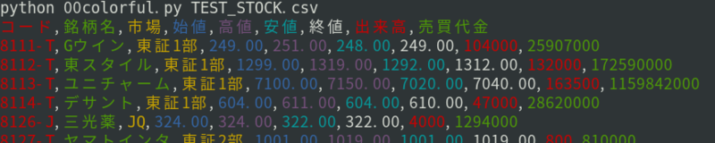 色付きの出力