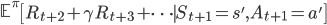 \mathbb{E}^\pi\left[R_{t+2}+\gamma R_{t+3}+\cdots\mid S_{t+1}=s',A_{t+1}=a'\right]