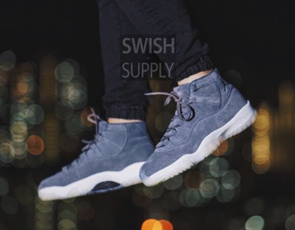 jordan 11 grey suede on feet