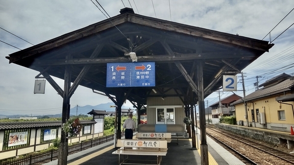長野電鉄、小布施駅のホームを撮った写真
