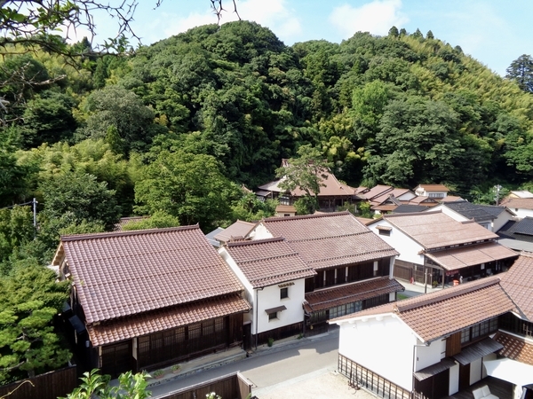 赤い瓦屋根の町並みを上から撮った写真