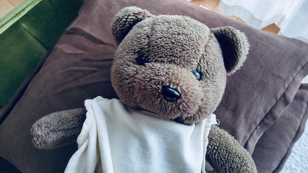 くまのぬいぐるみの写真。