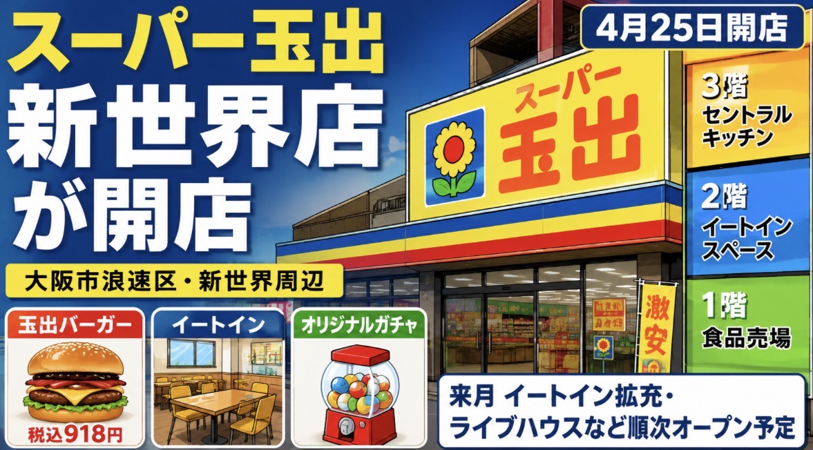 スーパー玉出 新世界店が8年ぶり新店舗　イートインとガチャも導入