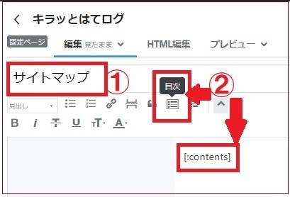 固定記事作成画面2 タイトルと目次
