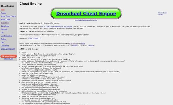 Cheat Engineダウンロード画面