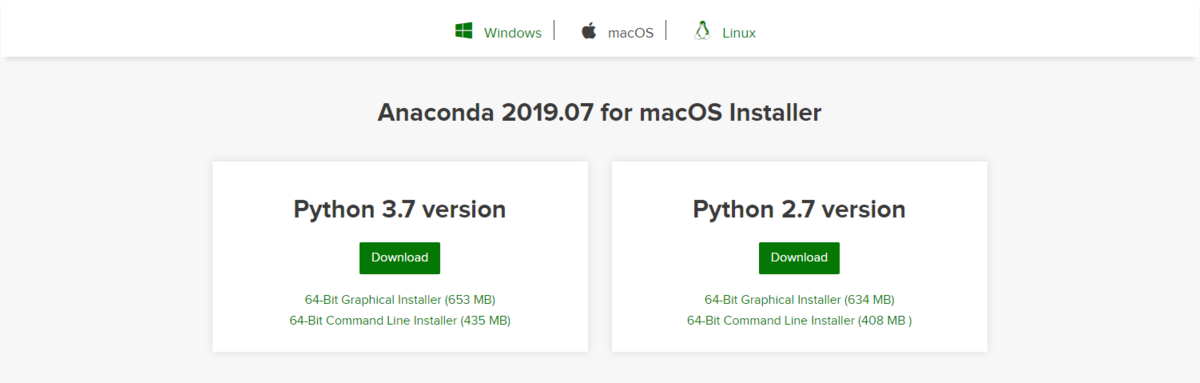Anacondaの公式サイト。ダウンロードボタン