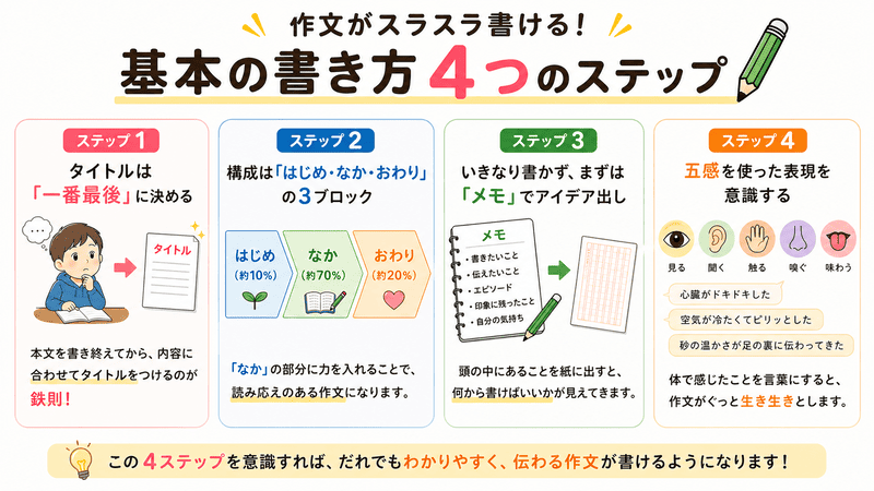 作文の書き方4ステップの図解