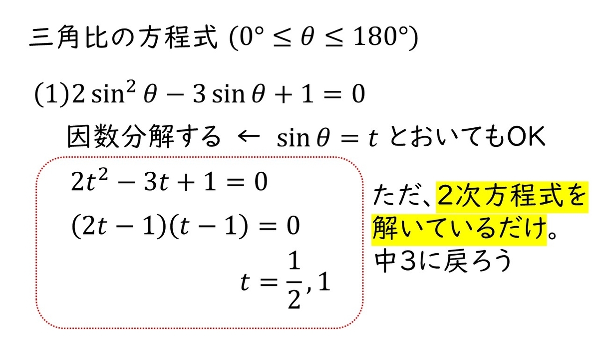 高校数学ⅠA 三角比「三角比の方程式Level2 sin,cosの2次方程式の