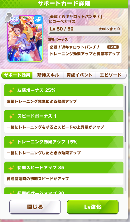 ウマ娘 勢い任せにサポートカードのビコーペガサス Ssrスピード を完凸 Raioncatのゲーム日記