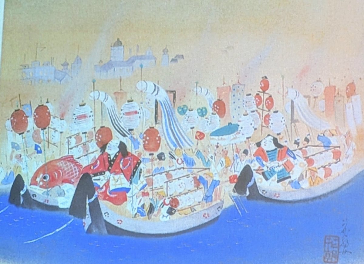 生田花朝女　祭り風景　絵　絵画　額 大大阪』時代の天神祭 - 心の風景