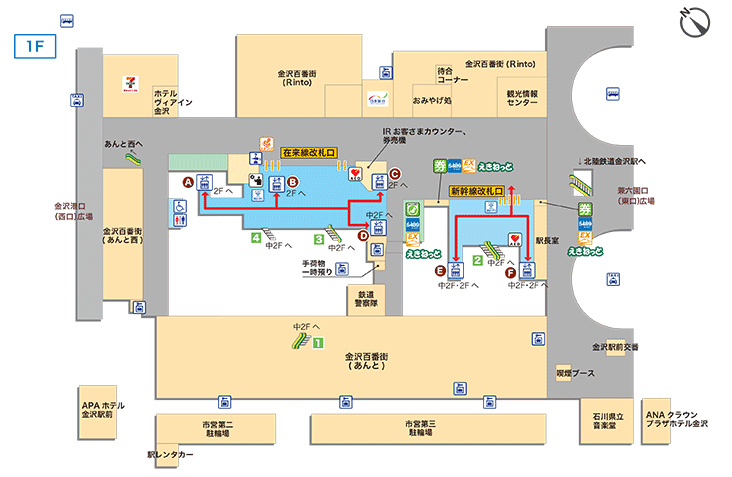 JR金沢駅 構内図 1F by www.jr-odekake.net