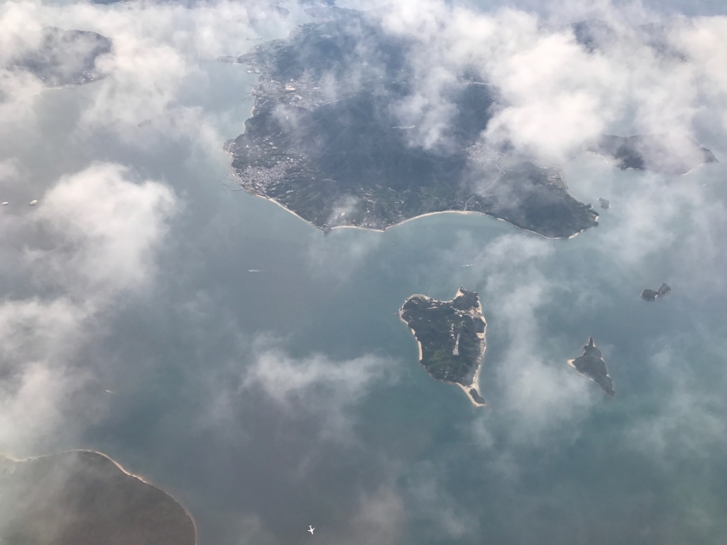 羽田ー岩国  ANA631便 空からの風景 うさぎ島（大久野島）発見