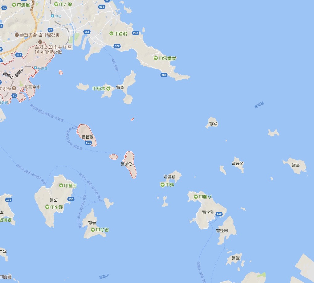 羽田ー岩国  ANA631便 空からの風景 ねこ島（佐柳島）　google地図