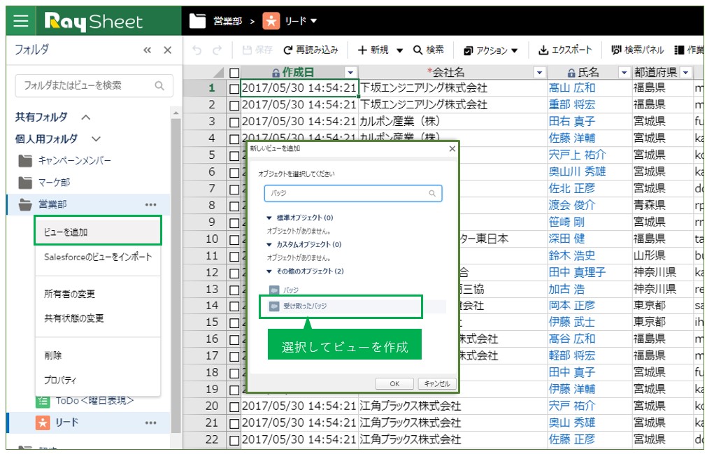 RaySheetのビューの作成