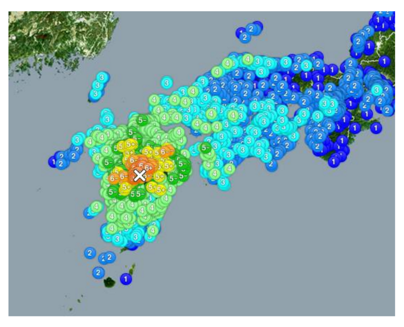 2016年4月16日1時25分ごろの地震情報=日本気象協会 tenki.jpより