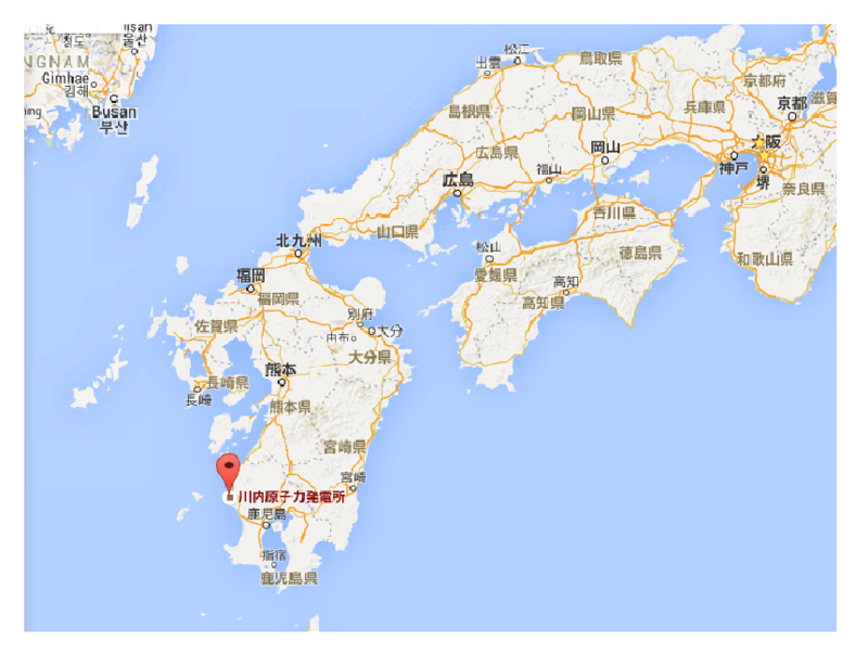 川内原子力発電所(川内原発)の位置