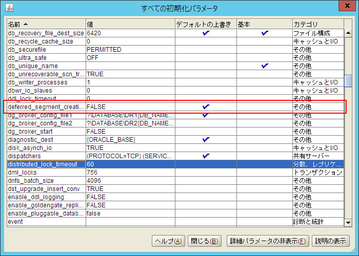 DBCAすべての初期化パラメータ1 DBCAすべての初期化パラメータ1