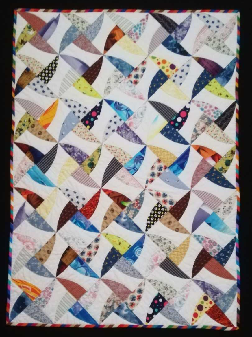 カラフル風車 ハンドメイド パッチワーク タペストリー 大判 刺繍