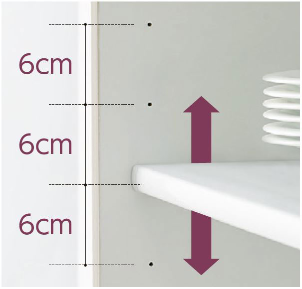 6cm刻みで高さを調節できる食器棚の画像