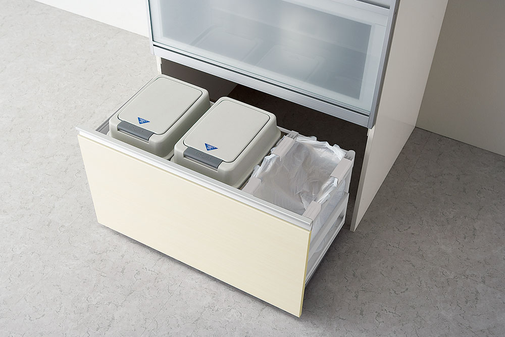 キッチン収納ユニットのゴミ箱収納の写真