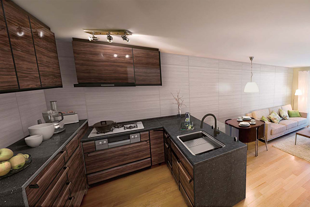 シンク側間口225cm、コンロ側180cmのL型キッチン「レミュー」の写真