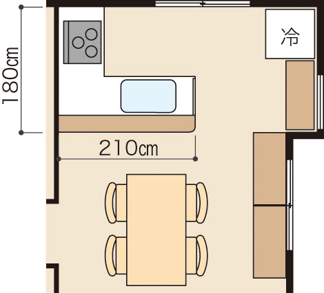 間口の狭いL型キッチンの図