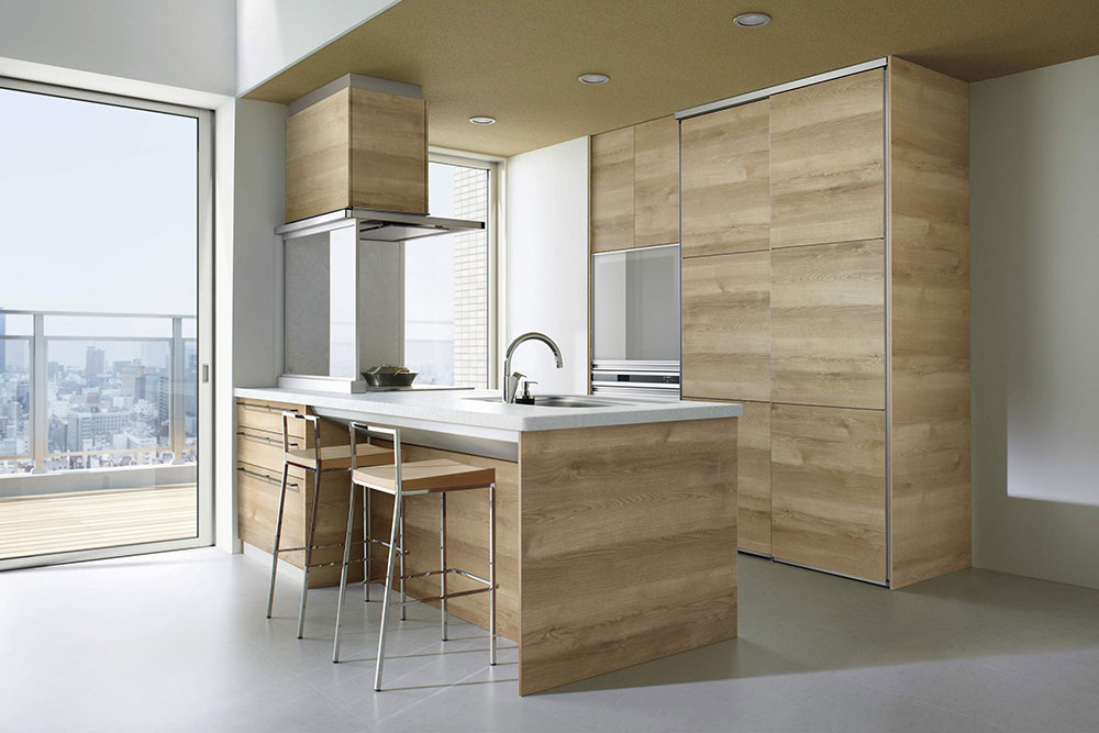 対面キッチンの背面収納の写真