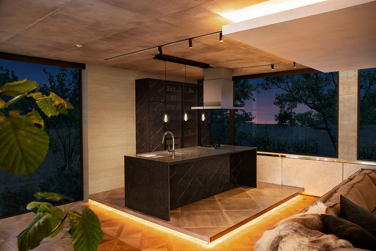 大理石の質感を再現したワークトップ採用の最上位シリーズ「レミュー」の画像