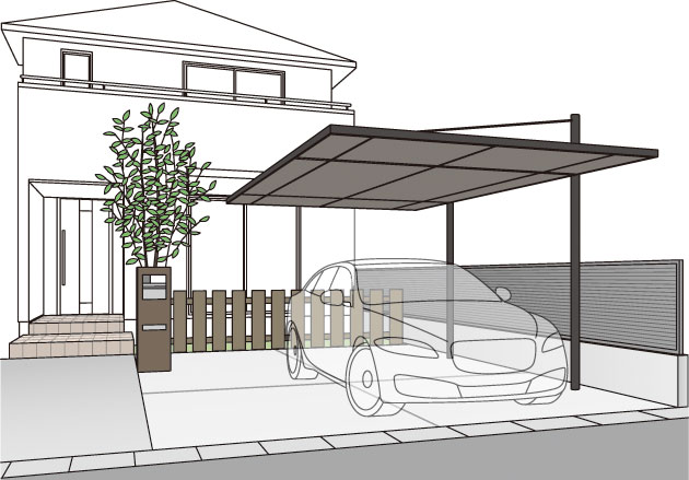 屋根付きカーポートのイラスト