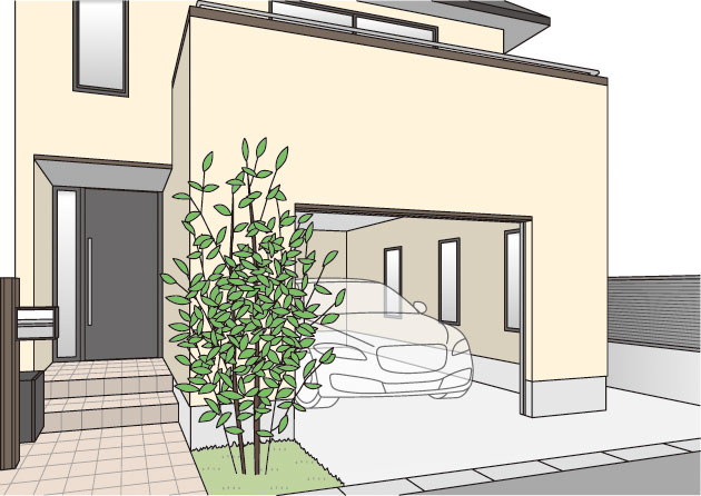 家の１階を活用したビルトインガレージのイラスト