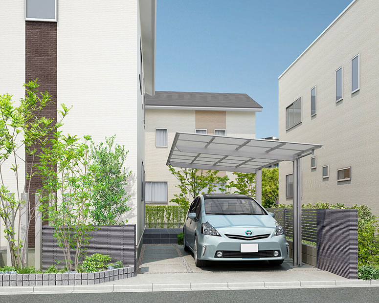 屋根がフラットな形状のカーポートの画像