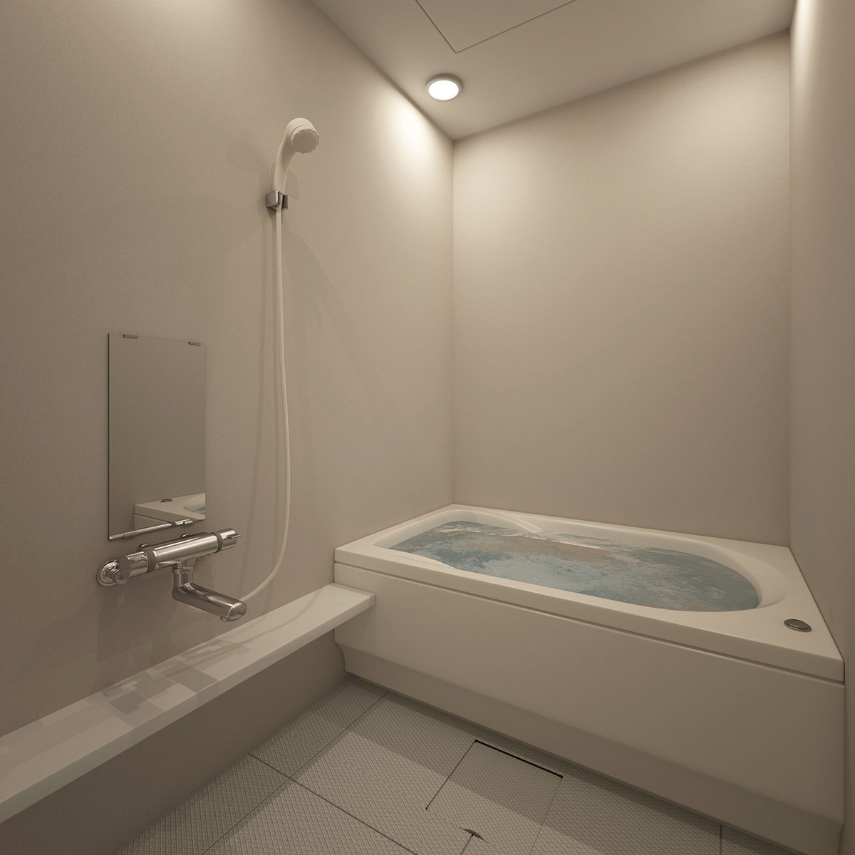 お風呂・浴室の壁にパネルを張るリフォーム方法の例（リフォーム前）