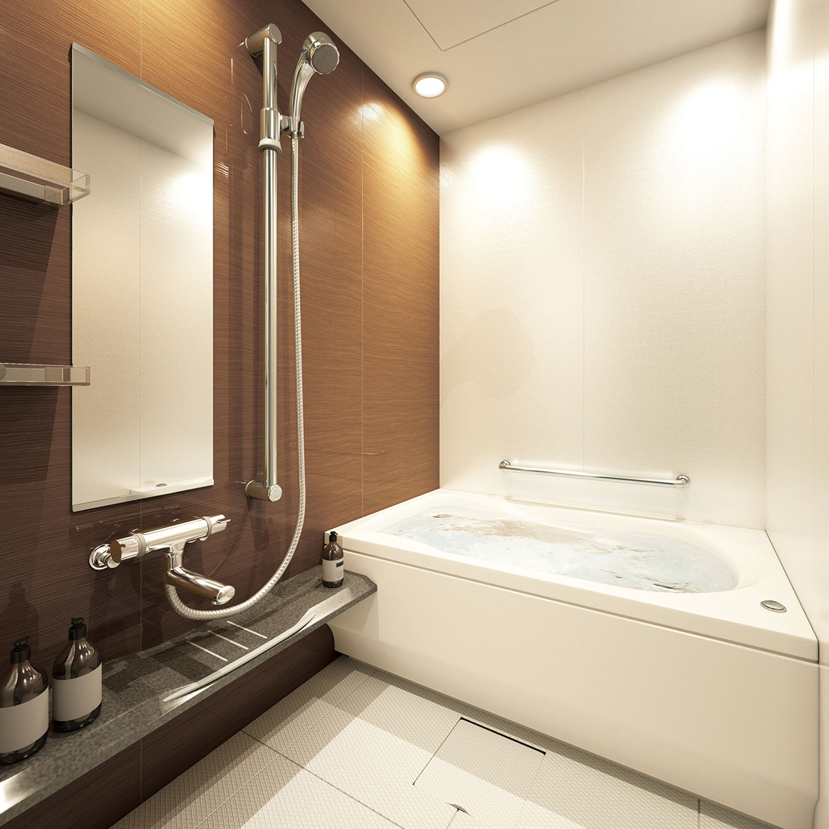 お風呂・浴室の壁にパネルを張るリフォーム方法の例（リフォーム後）