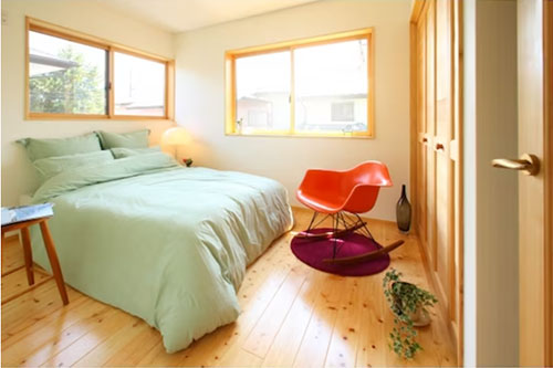 漆喰を使用した清潔感のある寝室