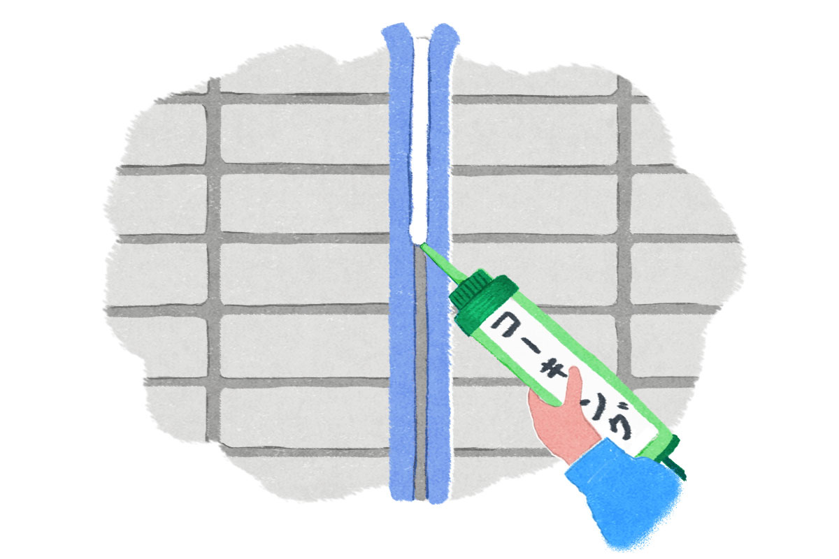 外壁コーキング作業中のイラスト
