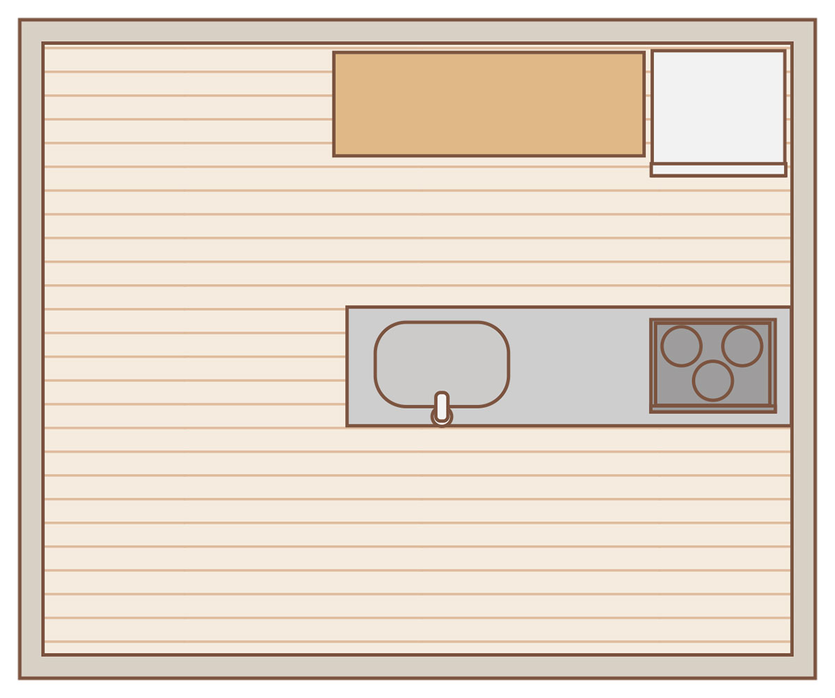 I型カウンターキッチンのレイアウト例B