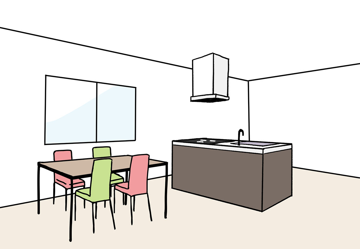 オープン型のキッチンのイラスト