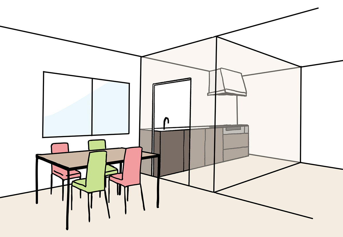 独立型のキッチンのイラスト